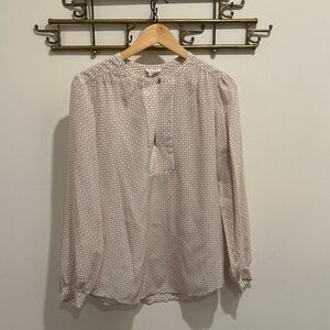 Club Monaco Chic Patterned White and Burnt Orange/Tan Blouse